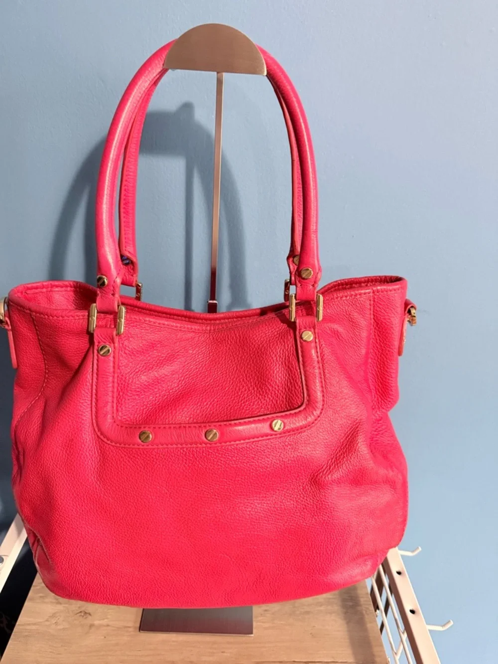 Tory Burch Pink Pebbled Leather Tote with Logo Medallion